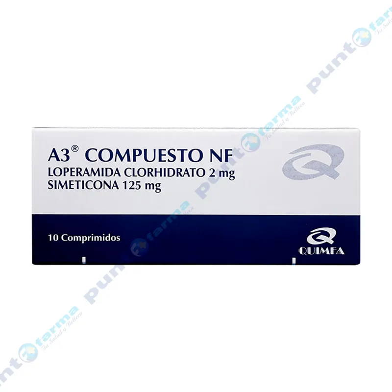 A3 Compuesto NF Loperamida Clorhidrato 2mg - Caja de 10 comprimidos