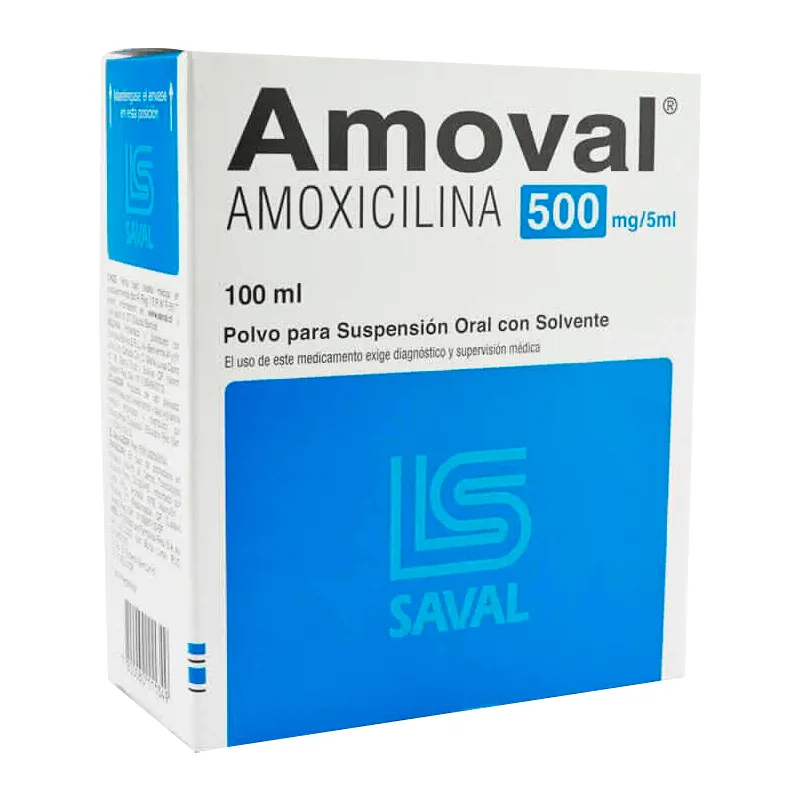 AMOVAL® Amoxicilina 500mg/5ml - Contenido de 100ml Polvo para suspensión oral