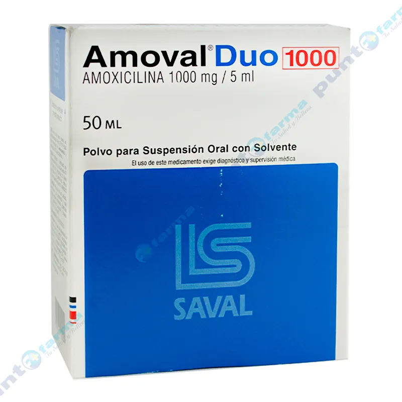 Amoval Duo Amoxicilina 1000 mg - Contenido de 50 mL (Polvo para suspensión Oral con solvente)