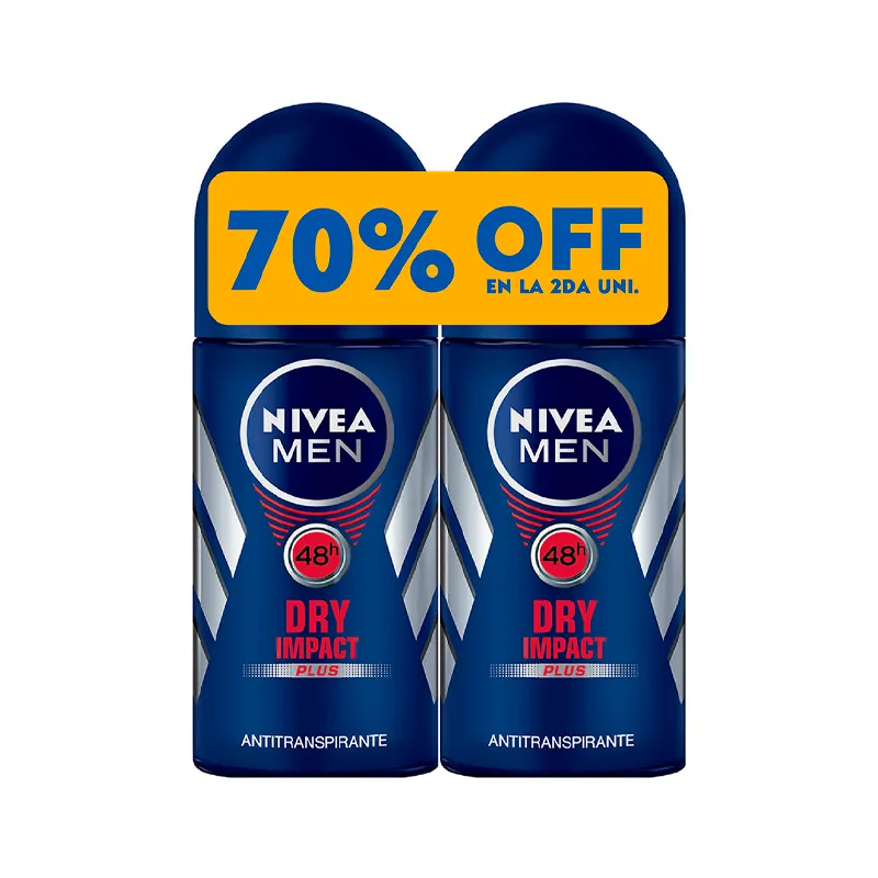 Antitranspirante Deo Pack Dry Impact Roll On Nivea - Cont. 2 unidades de 50mL