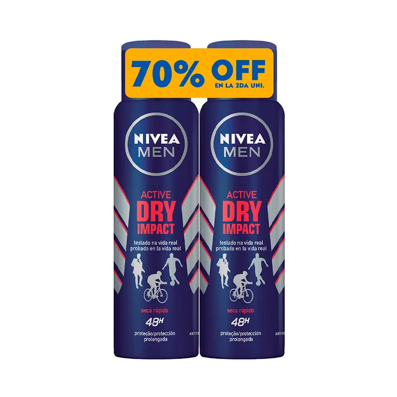 Antitranspirante Deo Pack Dry Impact Spray Nivea - Cont. 2 unidades de 150mL