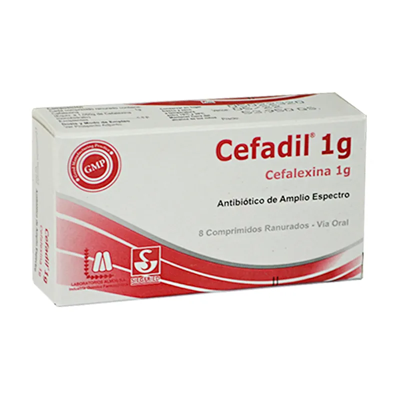 Cefadil 1 g Cefalexina 1 g - Caja con 8 comprimidos ranurados