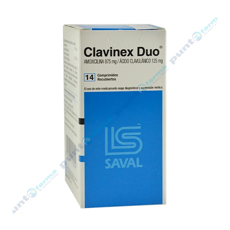 Clavinex Duo Amoxicilina - Contenido de 14 comprimidos recubiertos.
