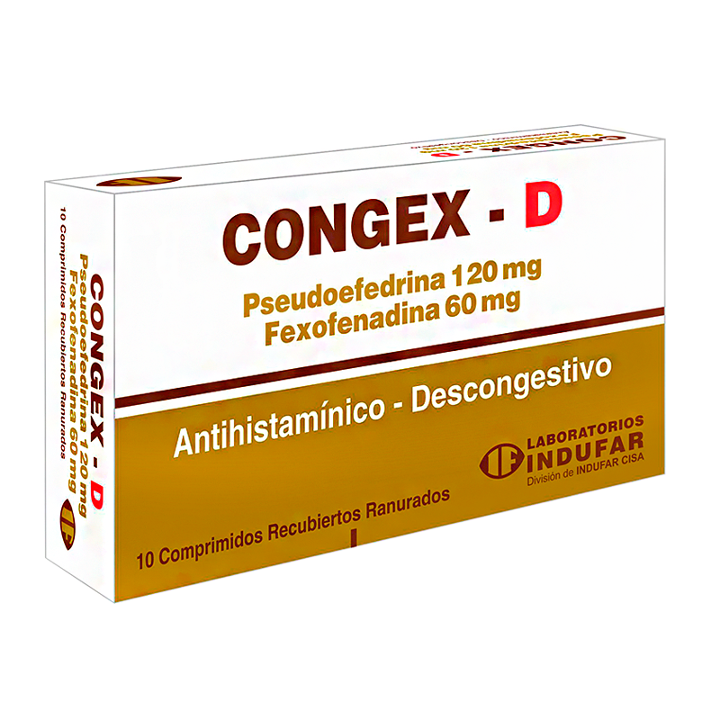 Congex - D Pseudoefedrina 200mg - Caja de 10 comprimidos recubiertos ranurados