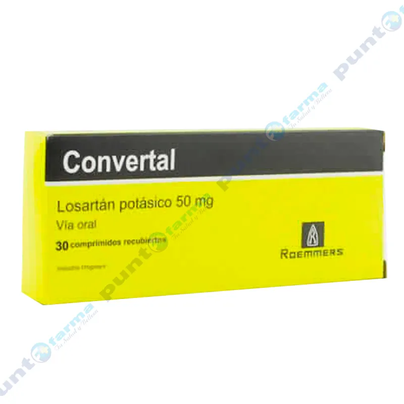 Convertal Losartán Potásico 50 mg - Caja de 30 comprimidos recubiertos