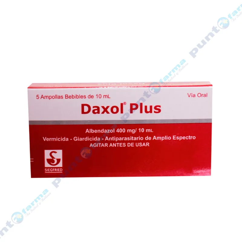 Daxol Plus Albendazol 400 mg/10 mL- Caja de 5 ampollas bebibles de 10 mL