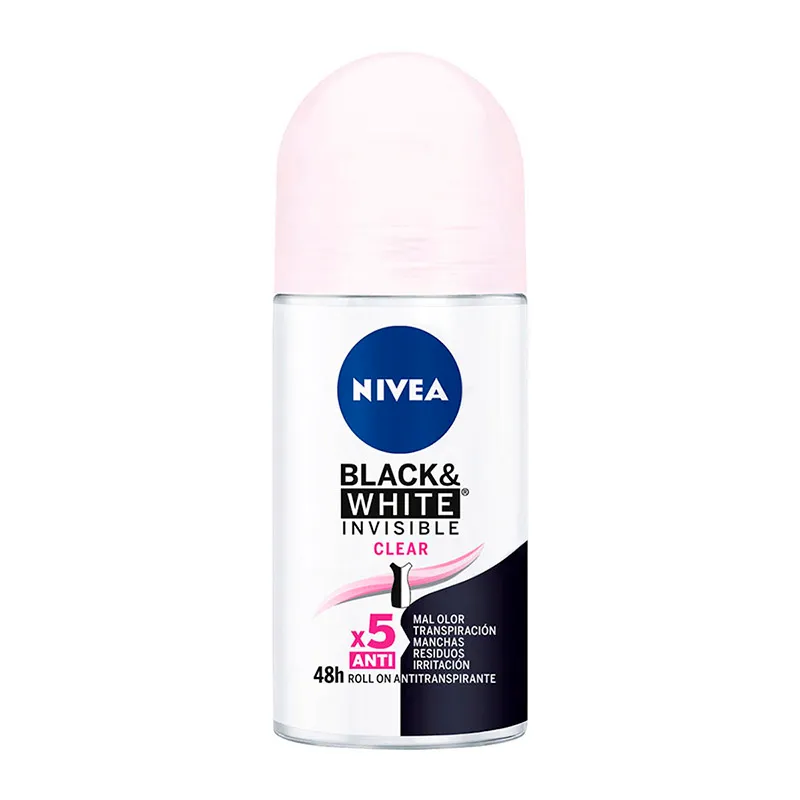 Desodorante Roll-On Invisible Clear Black & White Nivea - 50 mL