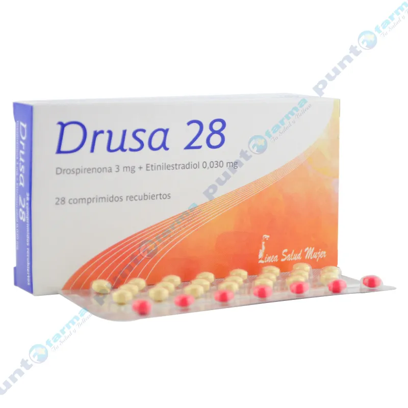 Drusa 28 Drospirenona 3mg + Etinilestradiol 0,030mg - Caja de 28 comprimidos recubiertos