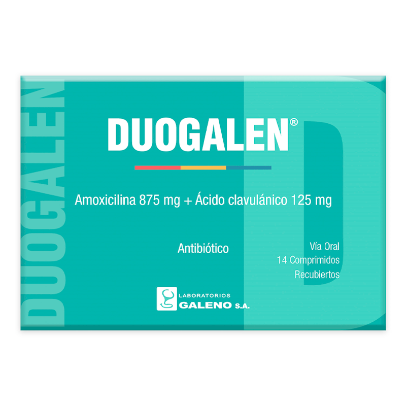 Duogalen Amoxicilina 875mg + Ácido Clavulánico 125mg Galeno - Caja de 14 comprimidos