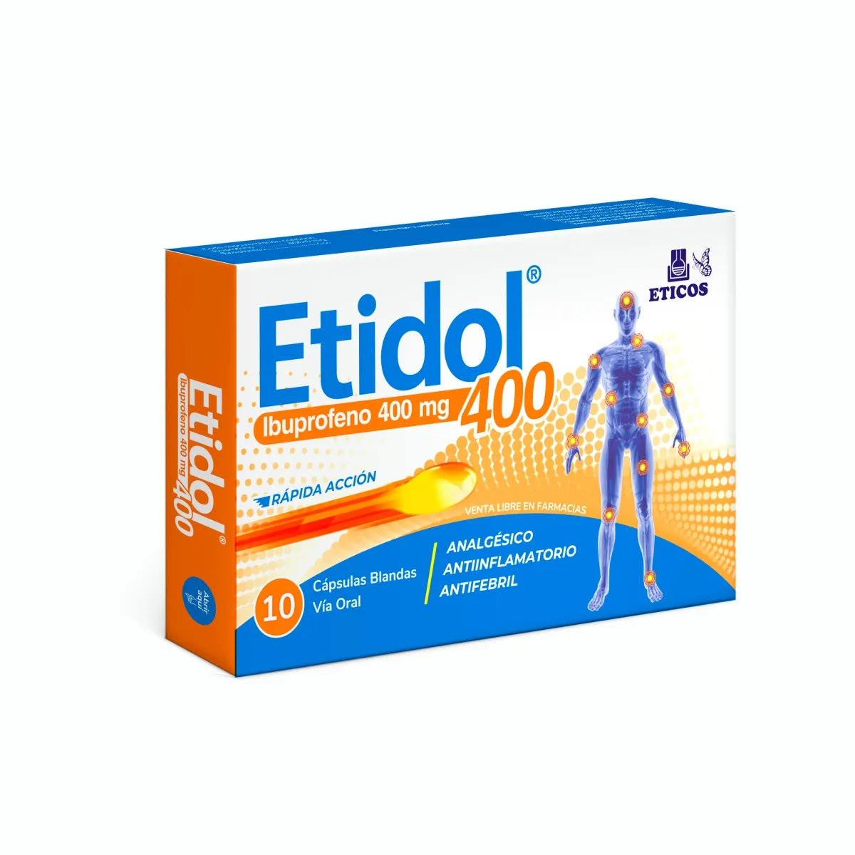 Etidol 400 Ibuprofeno 400 mg - Caja de 10 cápsulas