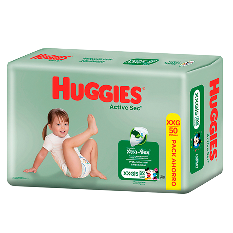 Huggies Active Sec con Xtra-Flex XXG - Cont 50 Unidades