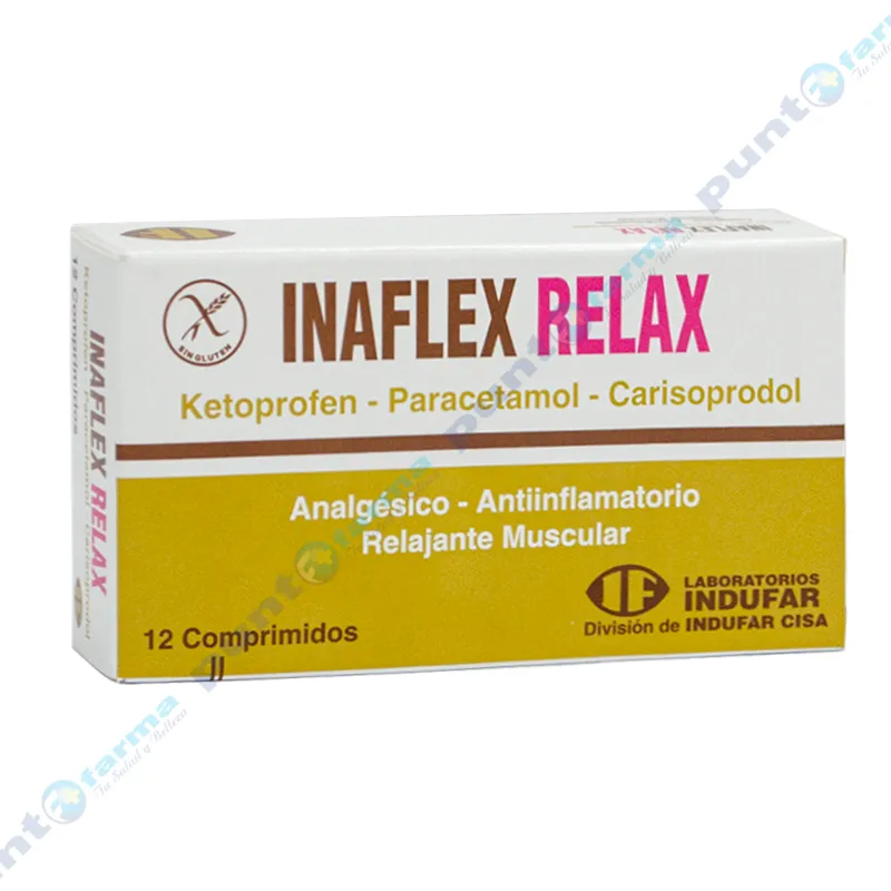 Inaflex Relax Ketoprofen Paracetamol Carisoprodol- Contiene 12 Comprimidos.