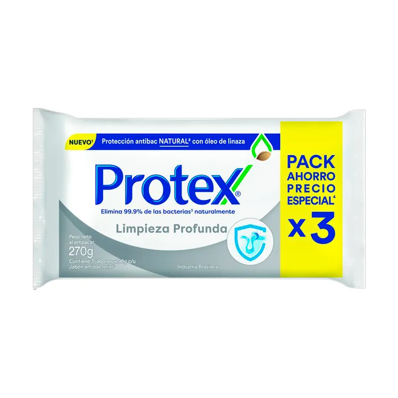 Jabón en Barra Limpieza Profunda Protex - Cont. 3 unidades de 90 gr.