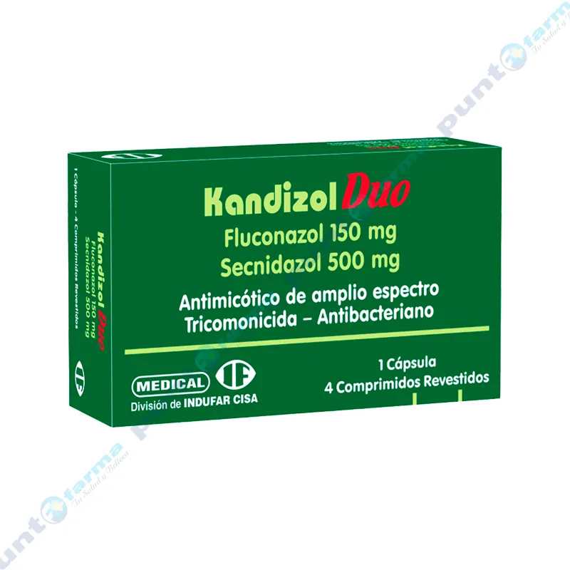 Kandizol Duo Fluconazol 150mg Secnidazol 500mg - Contiene 1 cápsula + 4 comprimidos.