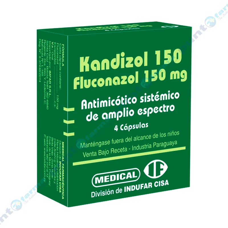 Kandizol Fluconazol 150 mg - Contiene 4 cápsulas.
