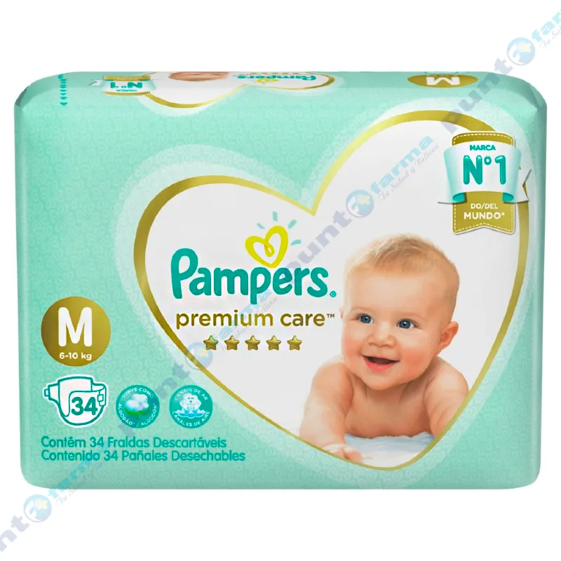 Pañales Pampers Premium Care M - Cont. de 34 unidades
