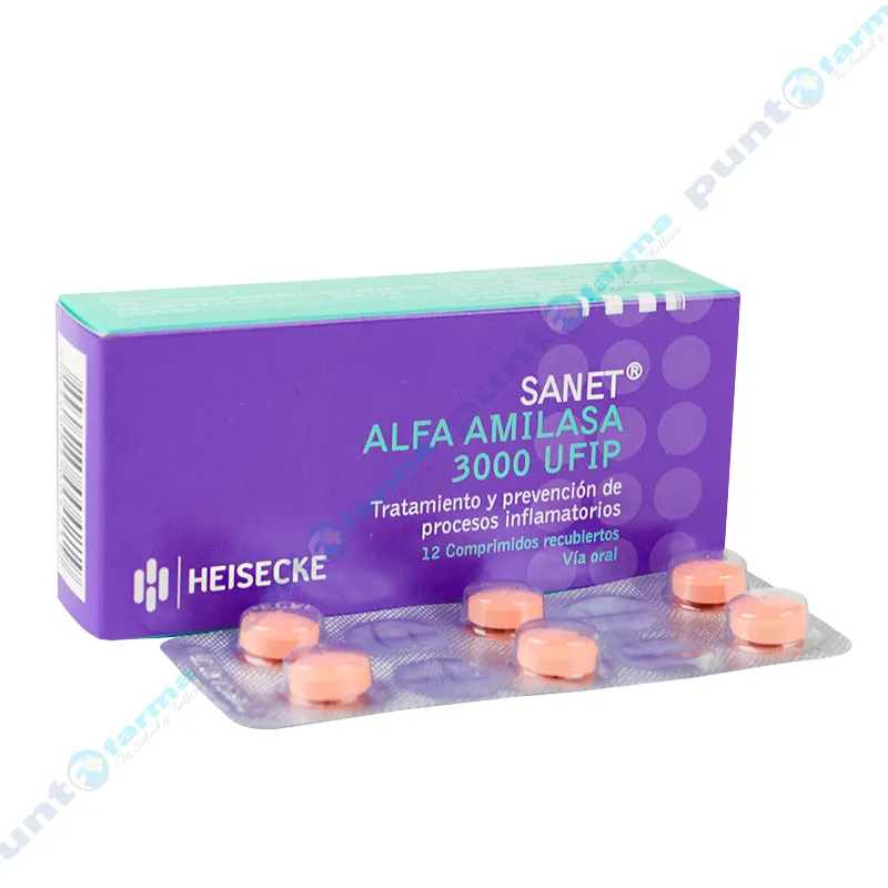 Sanet Alfa Amilasa 3000 UFIP - Caja de 12 comprimidos recubiertos