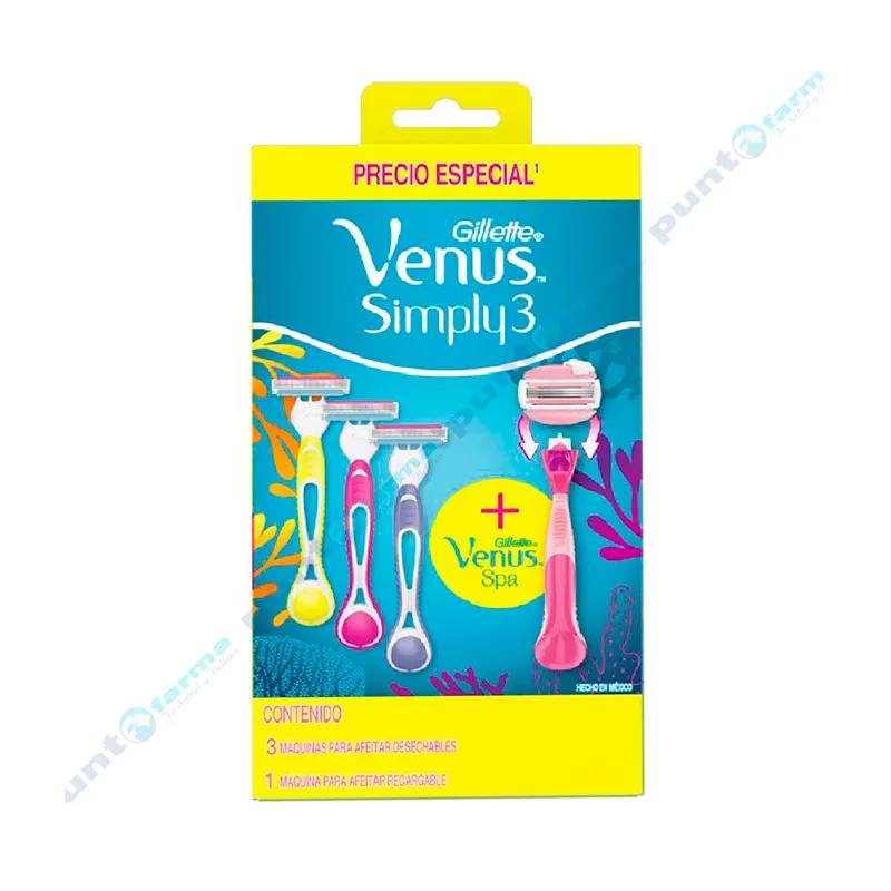 Set de Maquina de Afeitar Gillette Venus Simply 3 - Cont. 3 unidades desechables y 1 recargable
