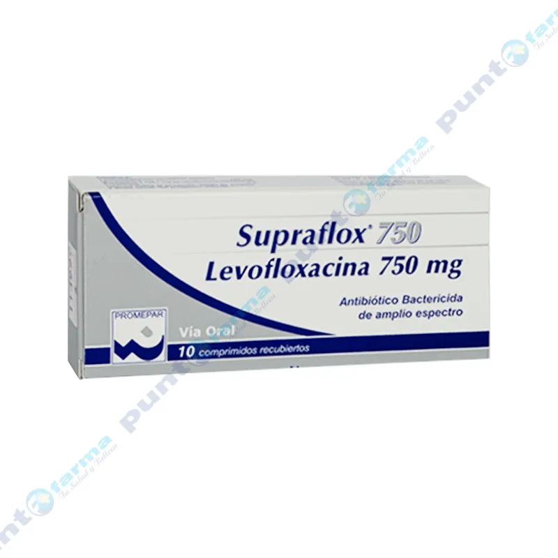 Supraflox Levofloxacina 750mg - Caja de 10 Comprimidos Recubietos.