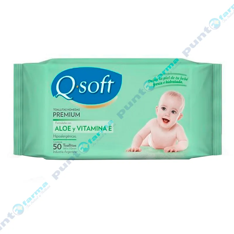 Toallitas Húmedas Premiun Aloe Vera y Vitamina E Q. Soft - Cont 50 unidades