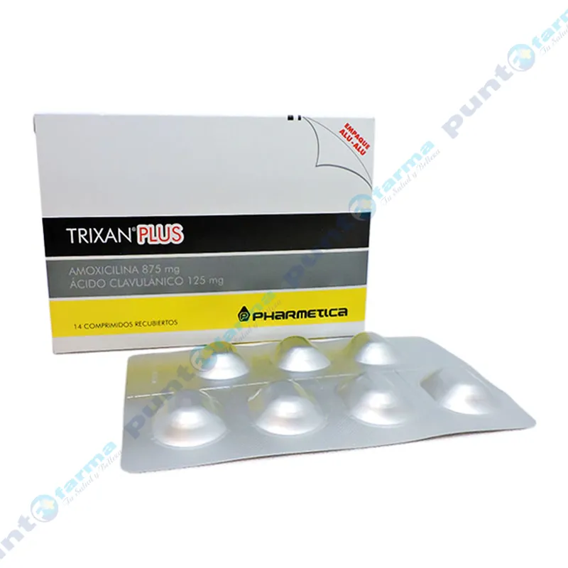 Trixan Plus Amoxicilina 875 Ácido Clavulánico 125mg - Caja de 14 comprimidos recubiertos