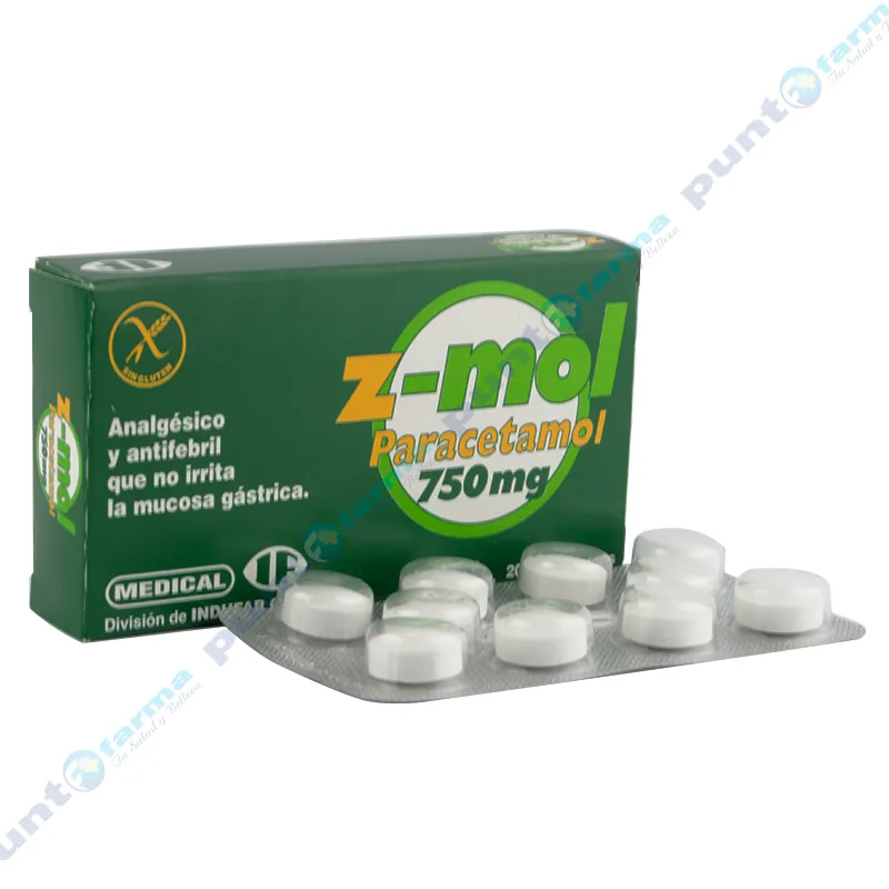 Z-mol Paracemol 750 mg - Contiene 20 comprimidos.